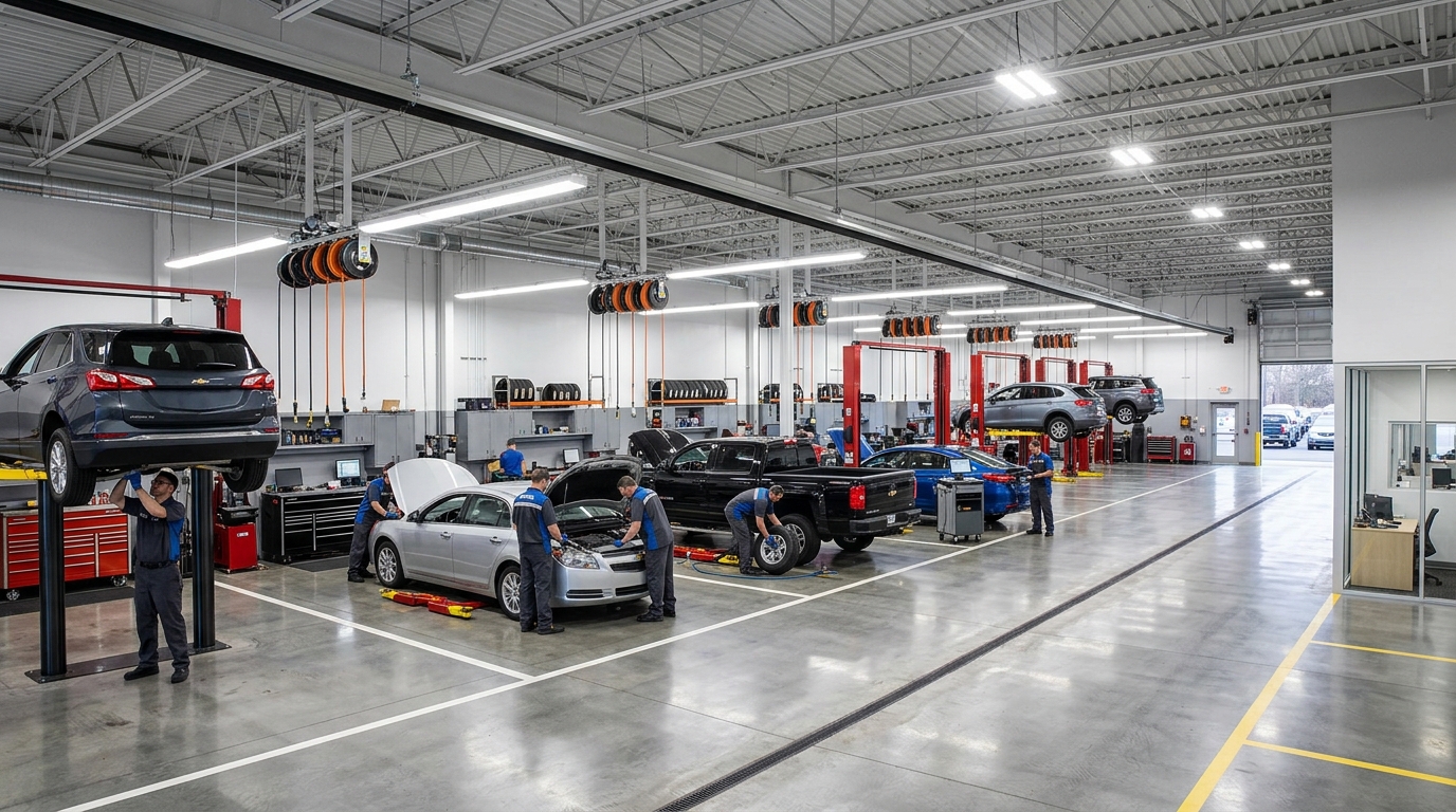 Professional automotive service facility with trained technicians
