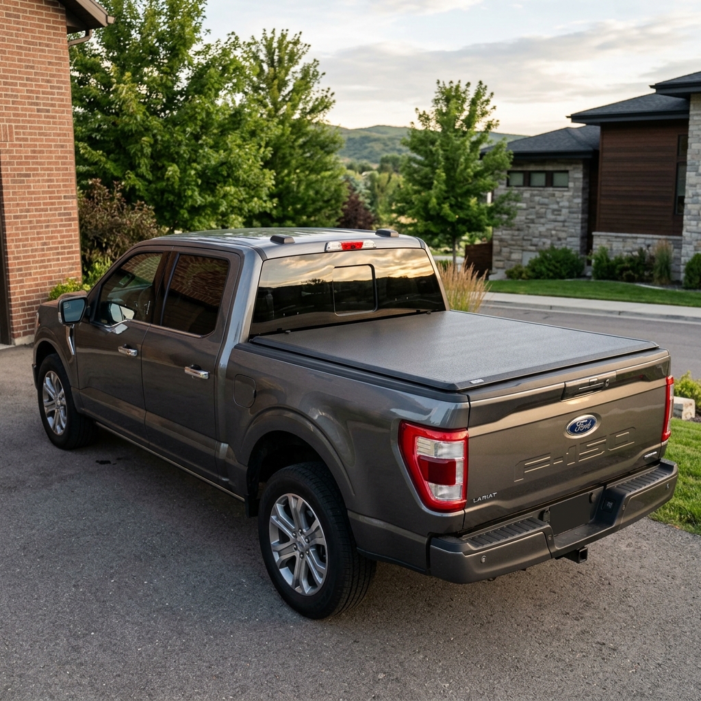 Premium tonneau cover on pickup truck